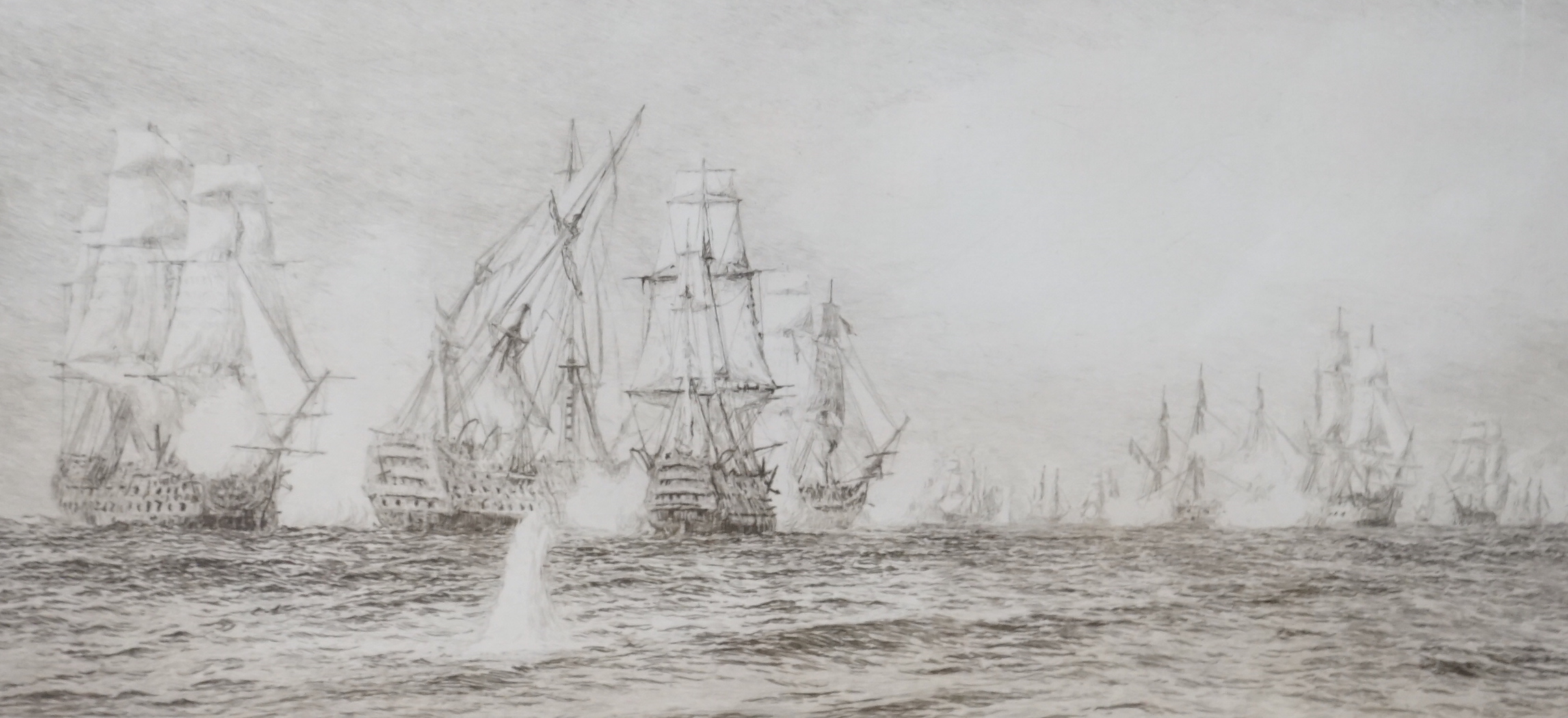 William Lionel Wyllie RA (1851-1931), etching, Duelling Ships, Battle of Trafalgar, signed in pencil, 41cm x 21cm